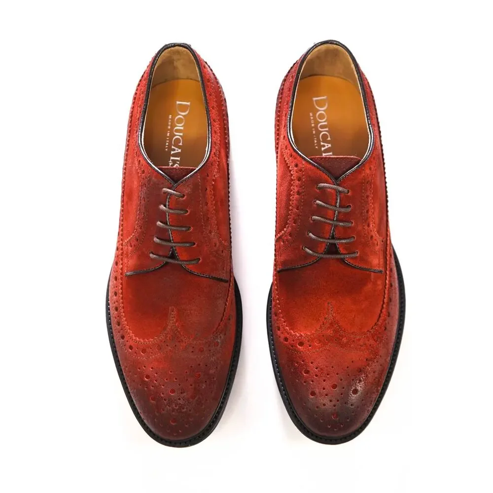 $595 DOUCAL'S - Red Suede Wingtip Derby - US 7 (40EU)